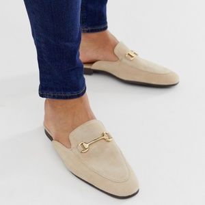 Mens Backless Suede Mule Loafer with Snaffle